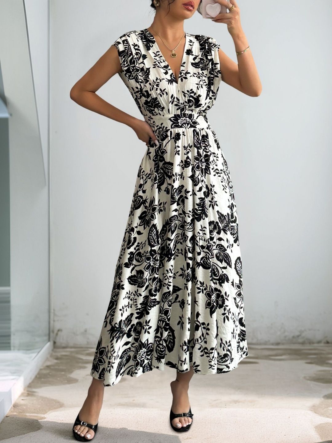 Floral Print Fit & Flare Midi Dress