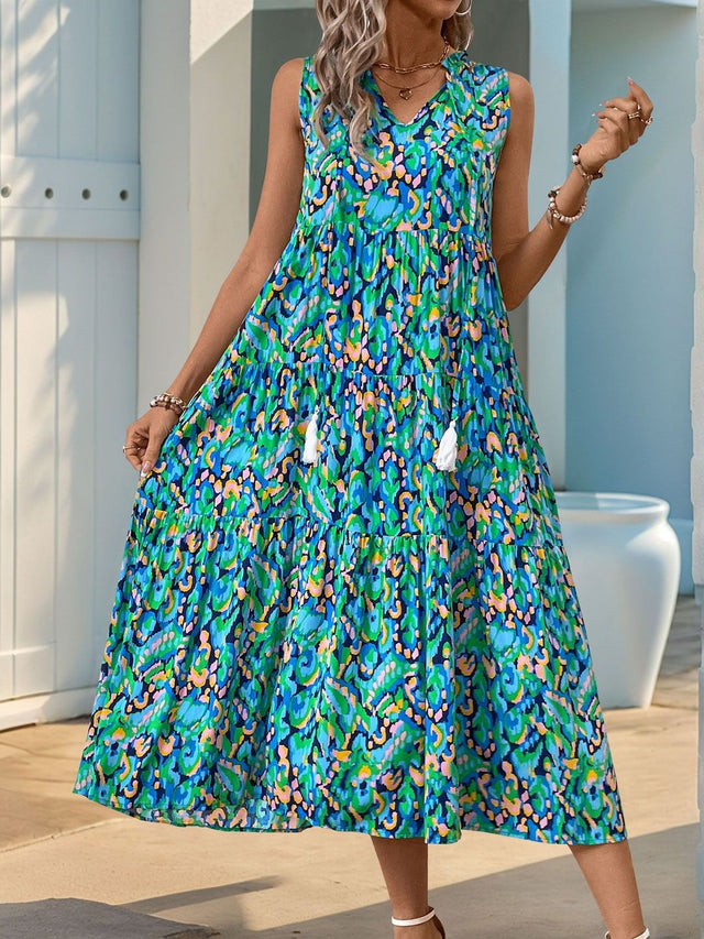 Print A-Line Midi Dress Printed Style 428 - Nowi Korean Fashion