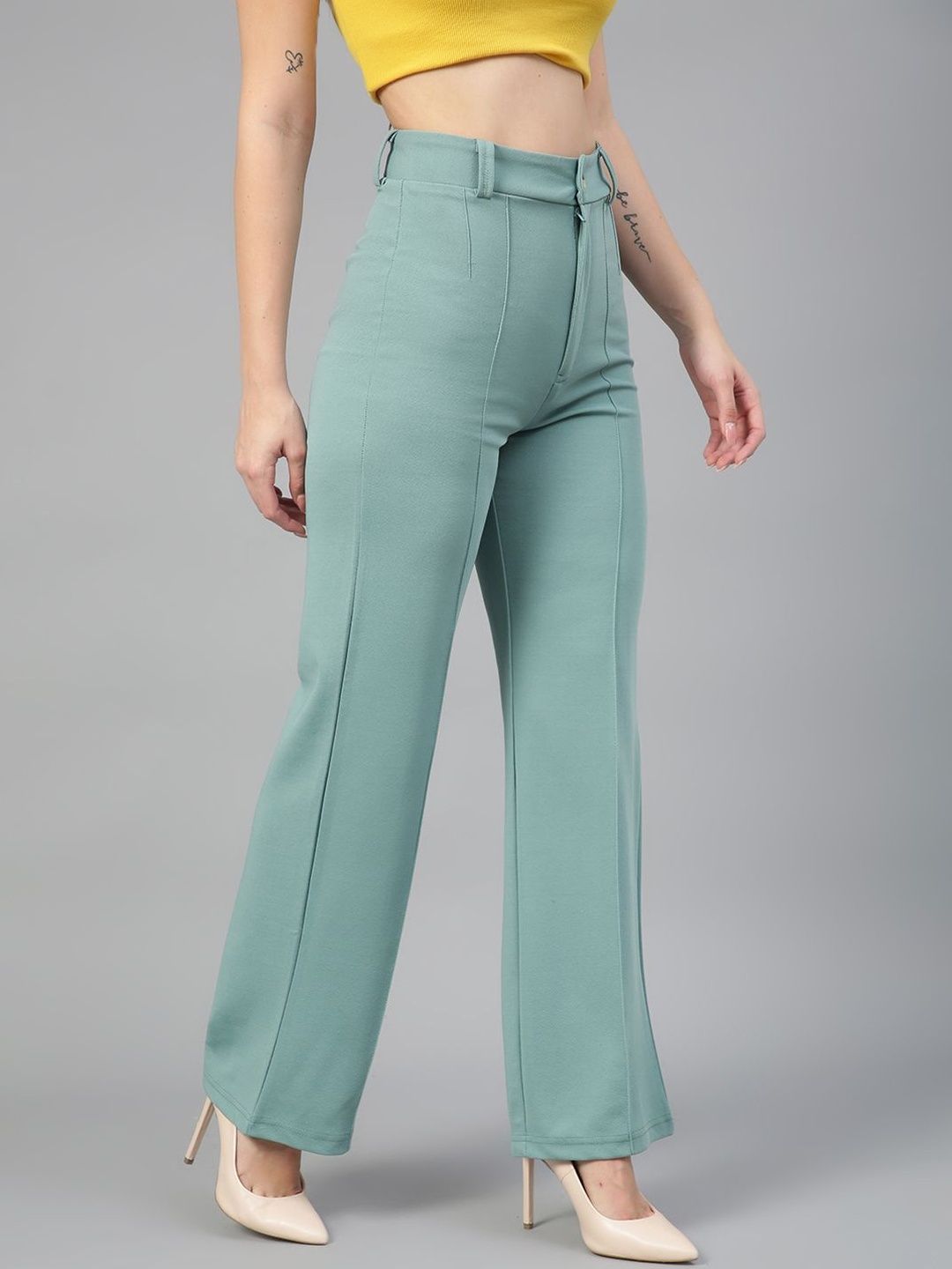 Women High-Rise Regular Fit Easy Wash Trousers
