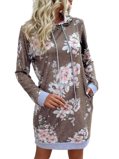 Printed Hooded Sweatshirt in Brown Cotton - Nowi Korean Fashion