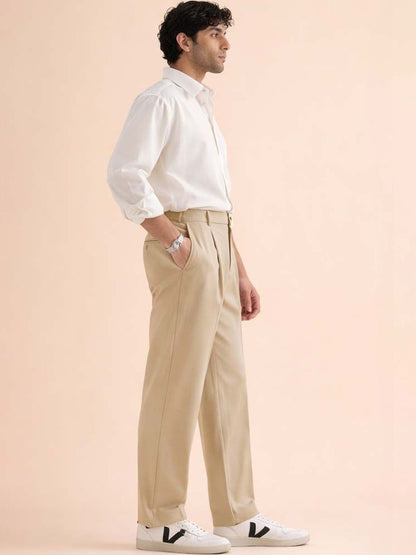 Men Straight Fit Wrinkle Free Pleated Trousers