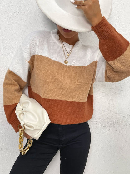 Women's Brown Colourblocked Pullover Blend Printed
