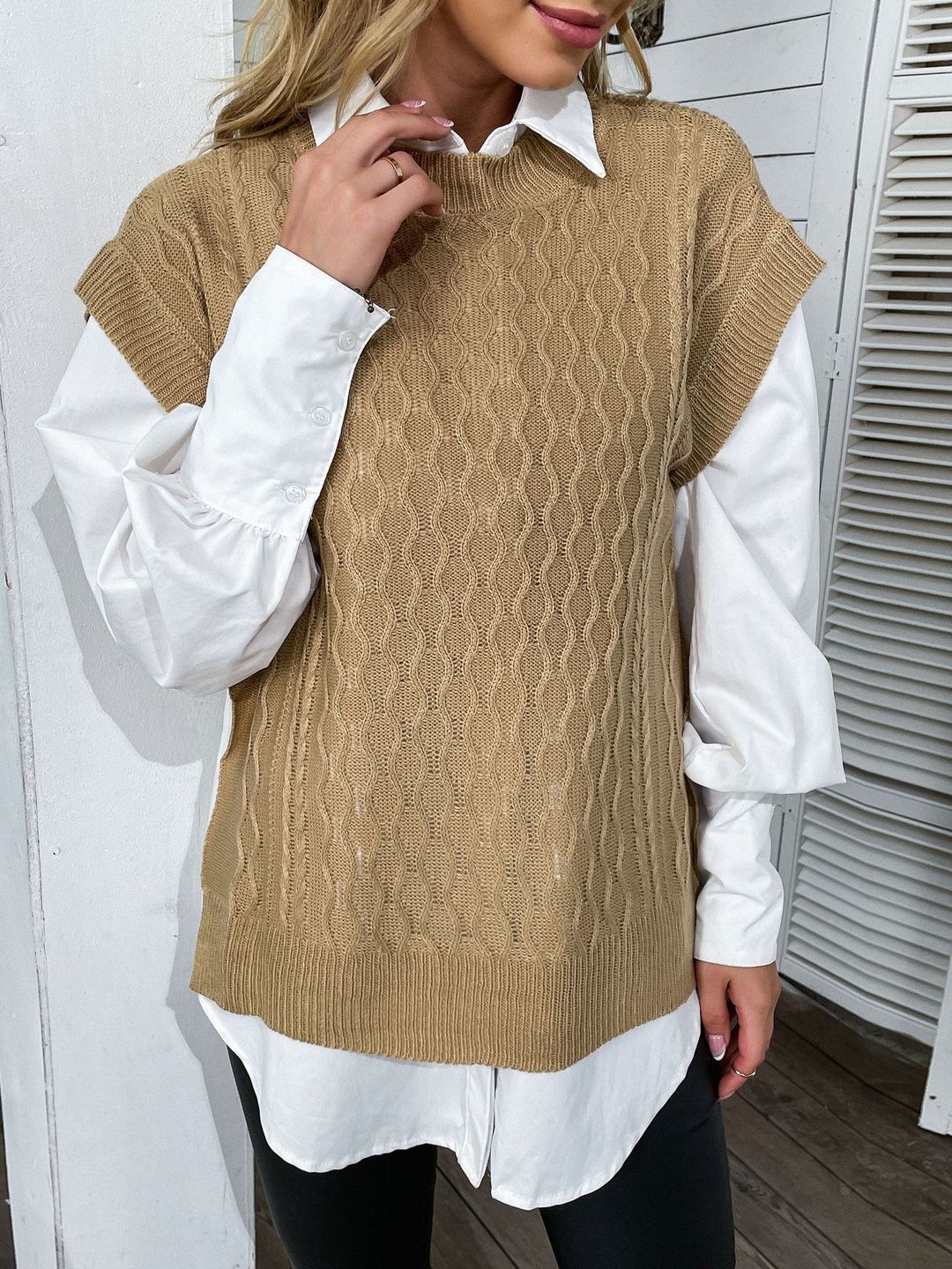 Women's Grey Nowi Women Cable Knit Sweater Vest