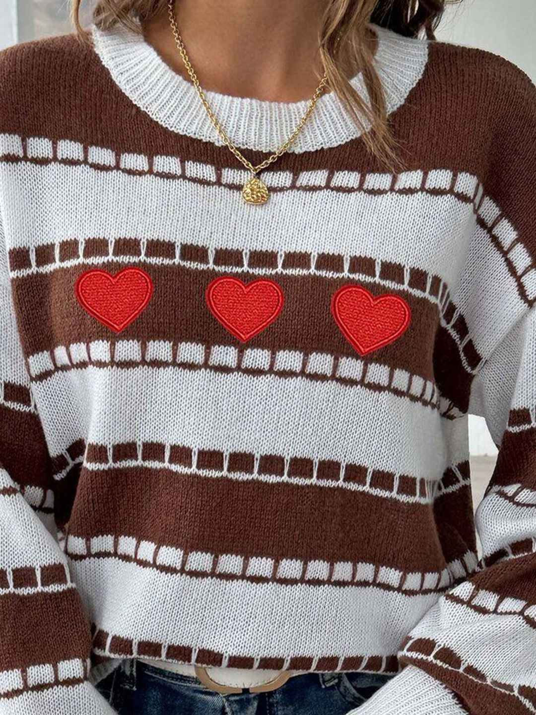 Women Striped Pullover with Embroidered Detail
