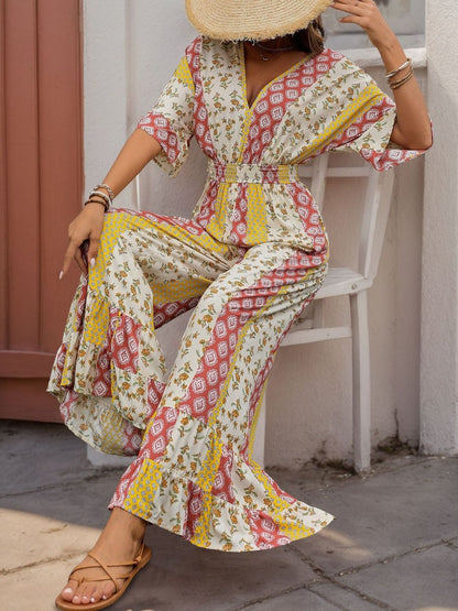Printed Basic Jumpsuit with Ruffles