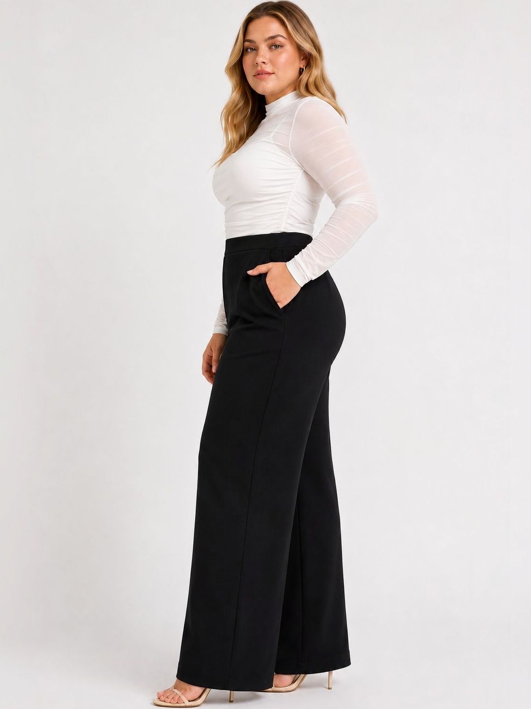 Women Relaxed Straight Fit High-Rise Trousers