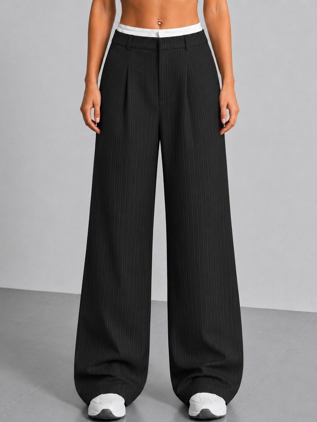 Women Relaxed High-Rise Wrinkle Free Pleated No Fly Trousers