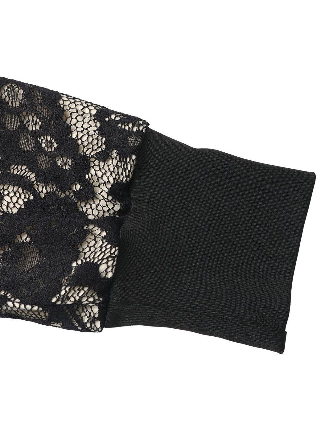 Women's Black Floral Embroidered Puff Sleeve Fit & Flare