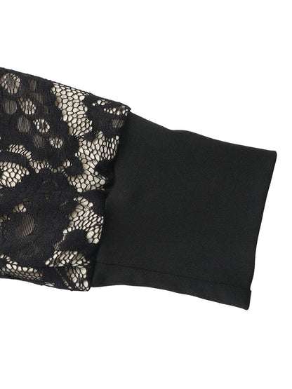 Women's Black Floral Embroidered Puff Sleeve Fit & Flare