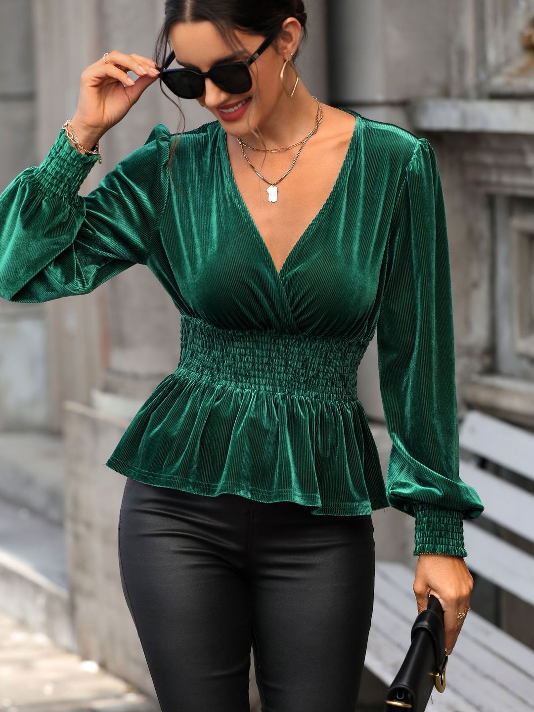 Peplum Top in Green - Nowi Korean Fashion