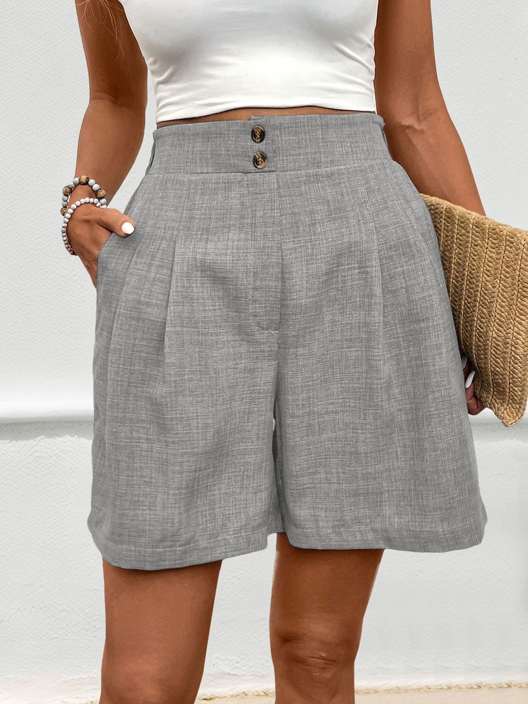 Women High-Rise Linen Shorts