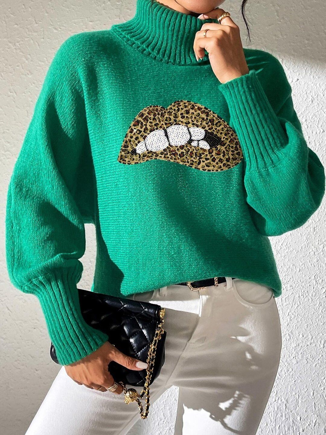 Women Animal Printed Pullover with Embellished Detail