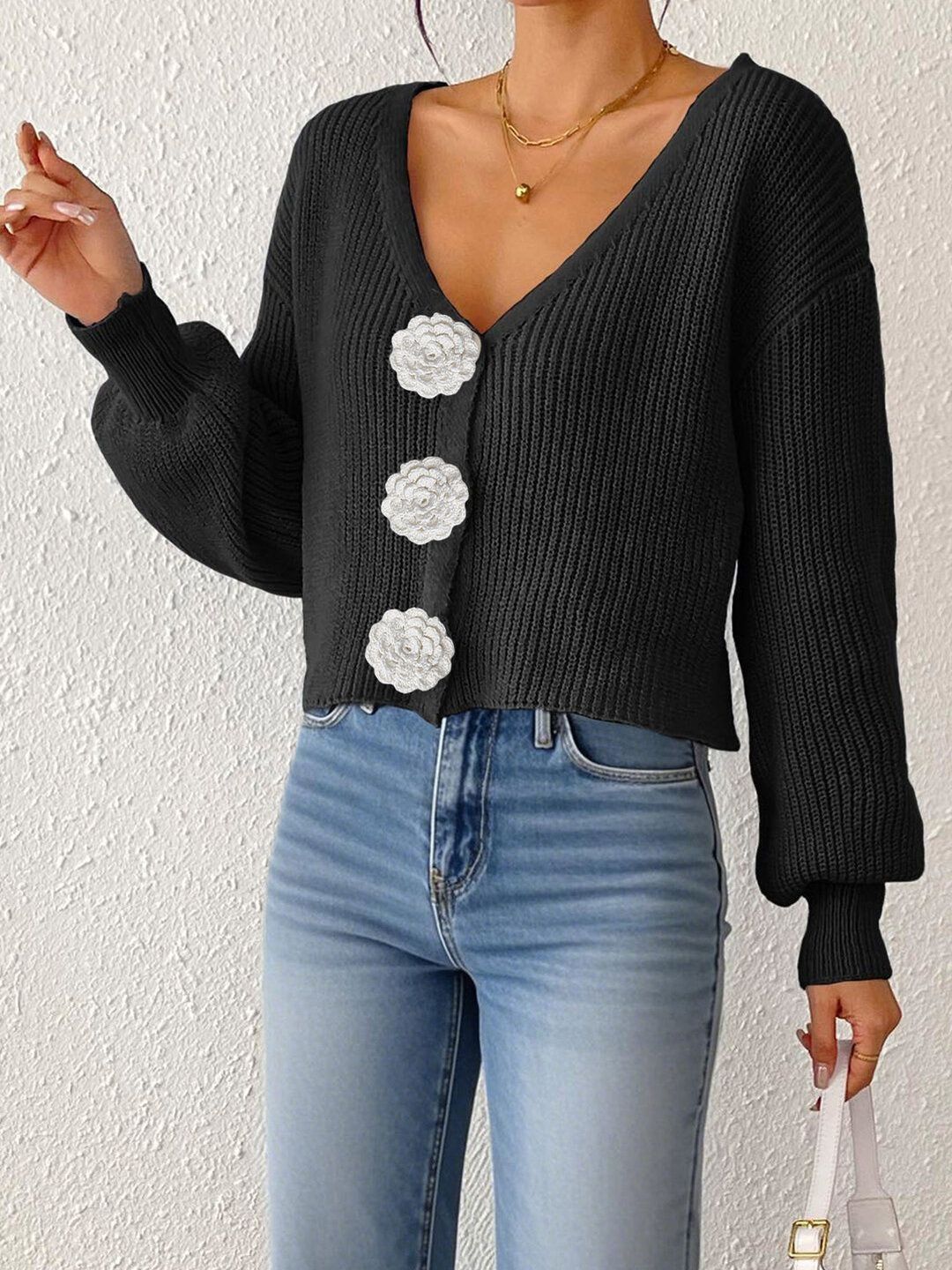 Women Ribbed Crop Cardigan