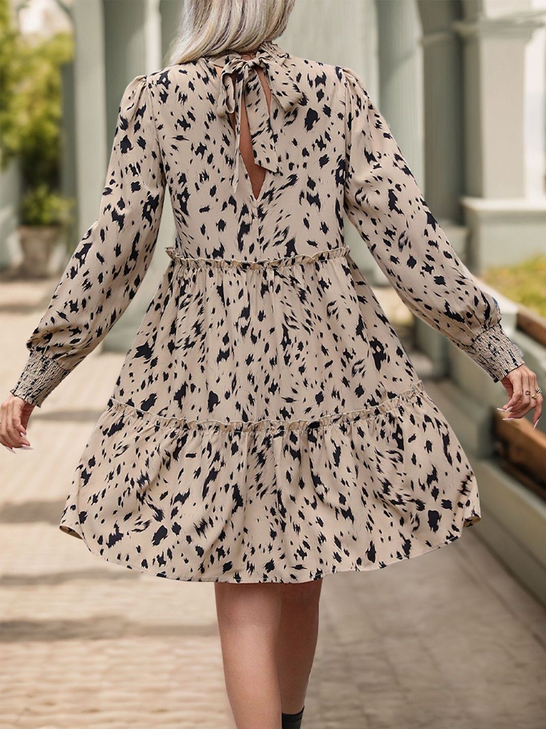 Women's Beige Print A-Line Dress