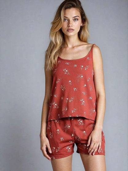 Printed Night suit in Red - Nowi Korean Fashion