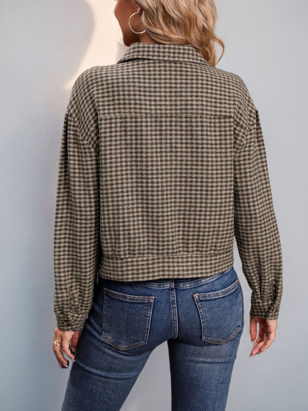 Women Checked Open Front Jacket