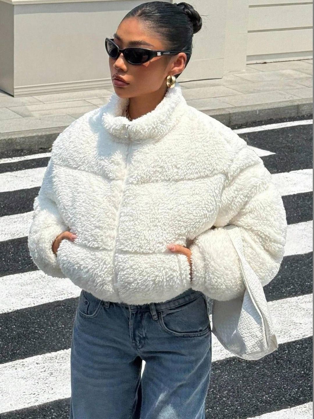 NOWI Women Woollen Lightweight Crop Puffer Jacket