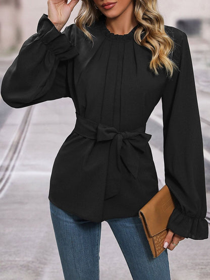Women's Elegant Black Top With Frill Detail