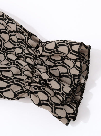 Women's Beige Print Flared Sleeve Ruffles Wrap Top