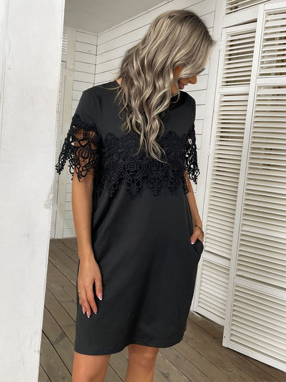 Round Neck Lace Inserts Dress