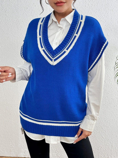 Women Colourblocked Sweater Vest with Embellished Detail