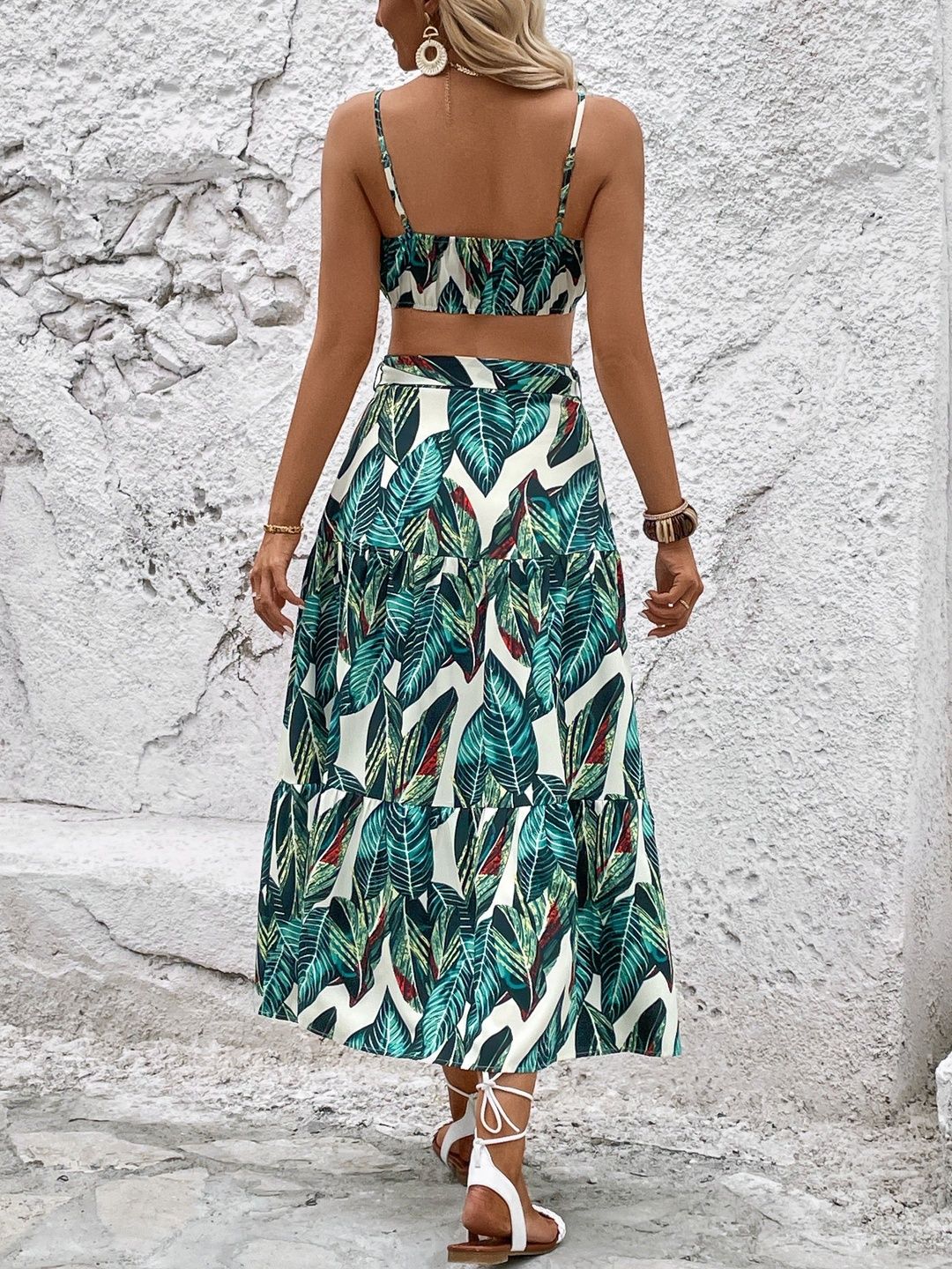 Printed Shoulder Straps Top & Skirt Co-Ords