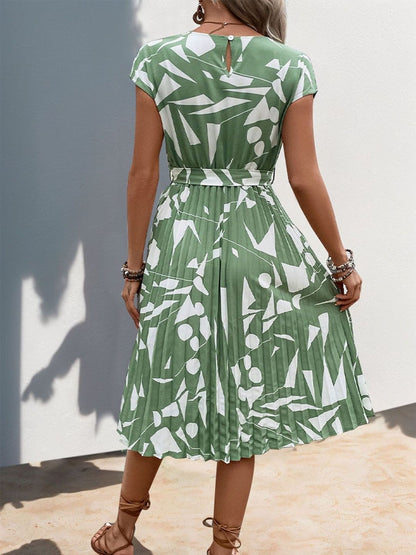 Women's Green Printed Fit & Flare Midi Dress Blend