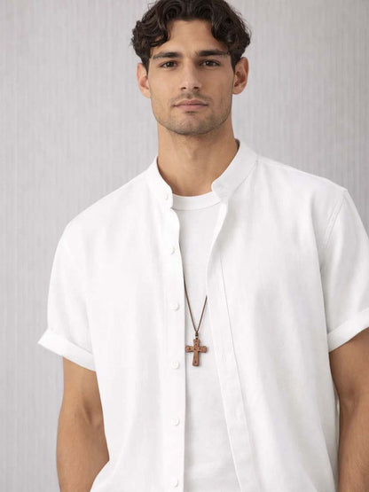 White Mandarin Collar Shirt with Trousers Co-Ords