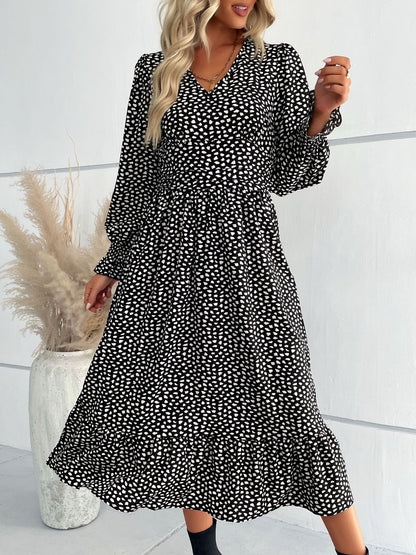 Women's Black Polka Dot Print Midi Dress