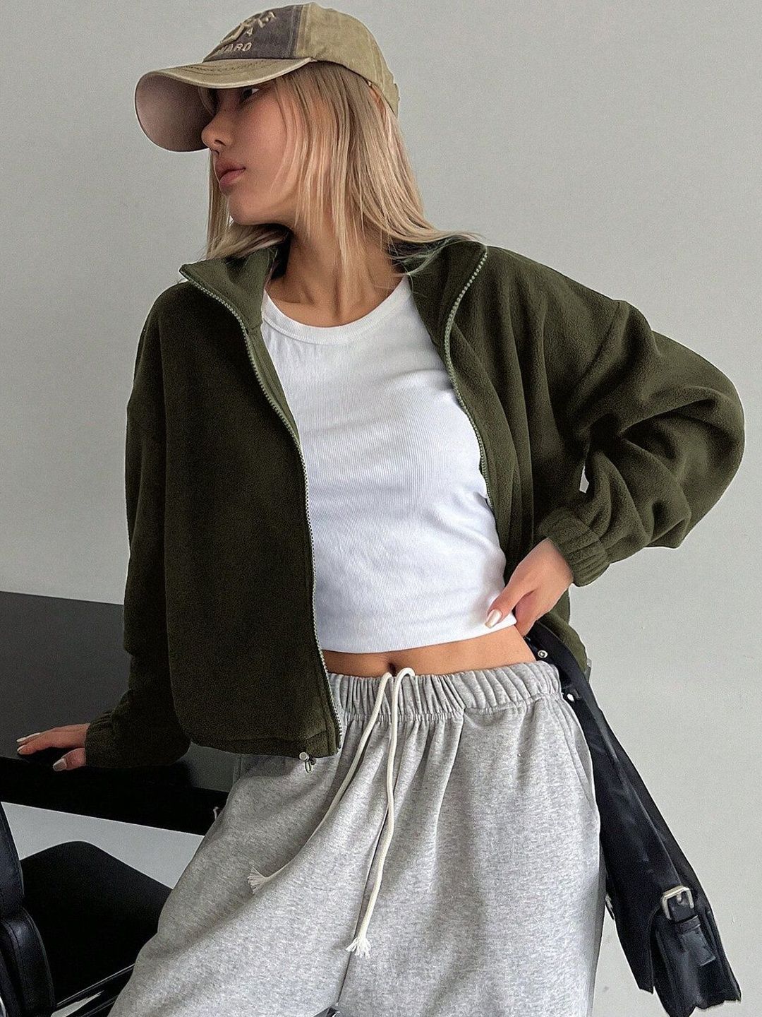 Women Fleece Lightweight Crop Puffer Jacket