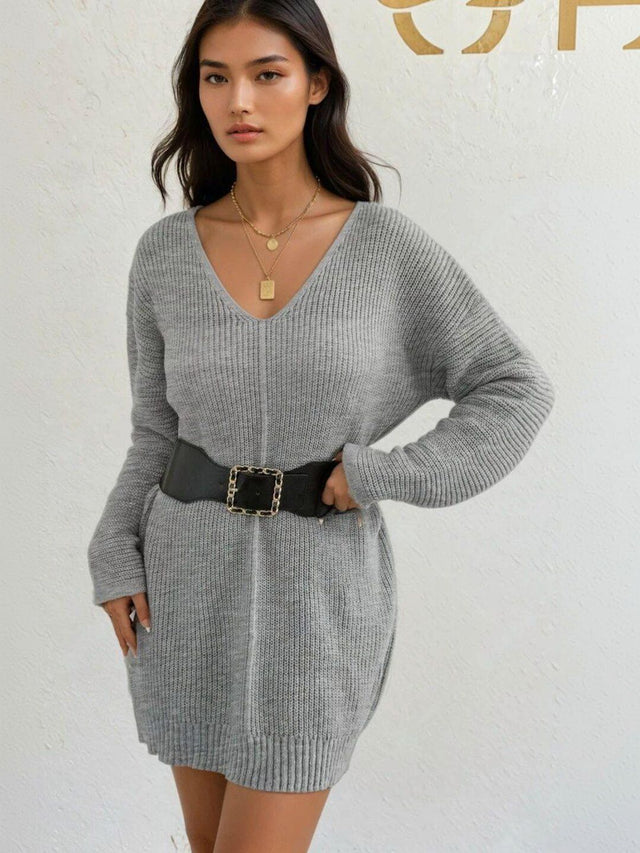 Ribbed Pullover in Grey acrylic Style 700 - Nowi Korean Fashion