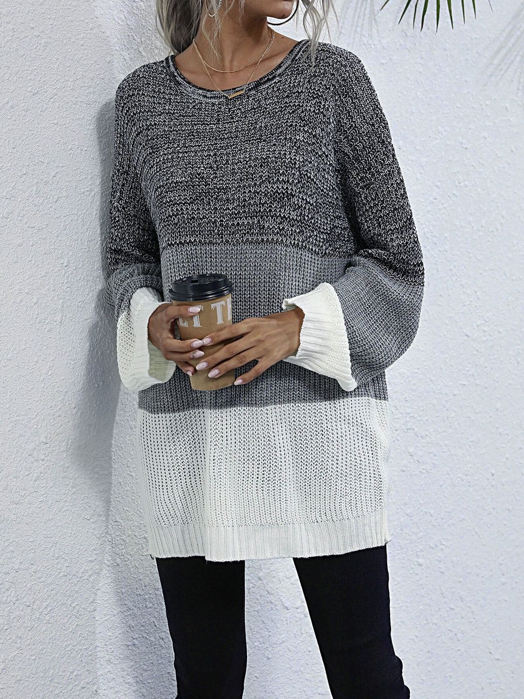 Women's Grey Colourblocked Pullover Blend Printed
