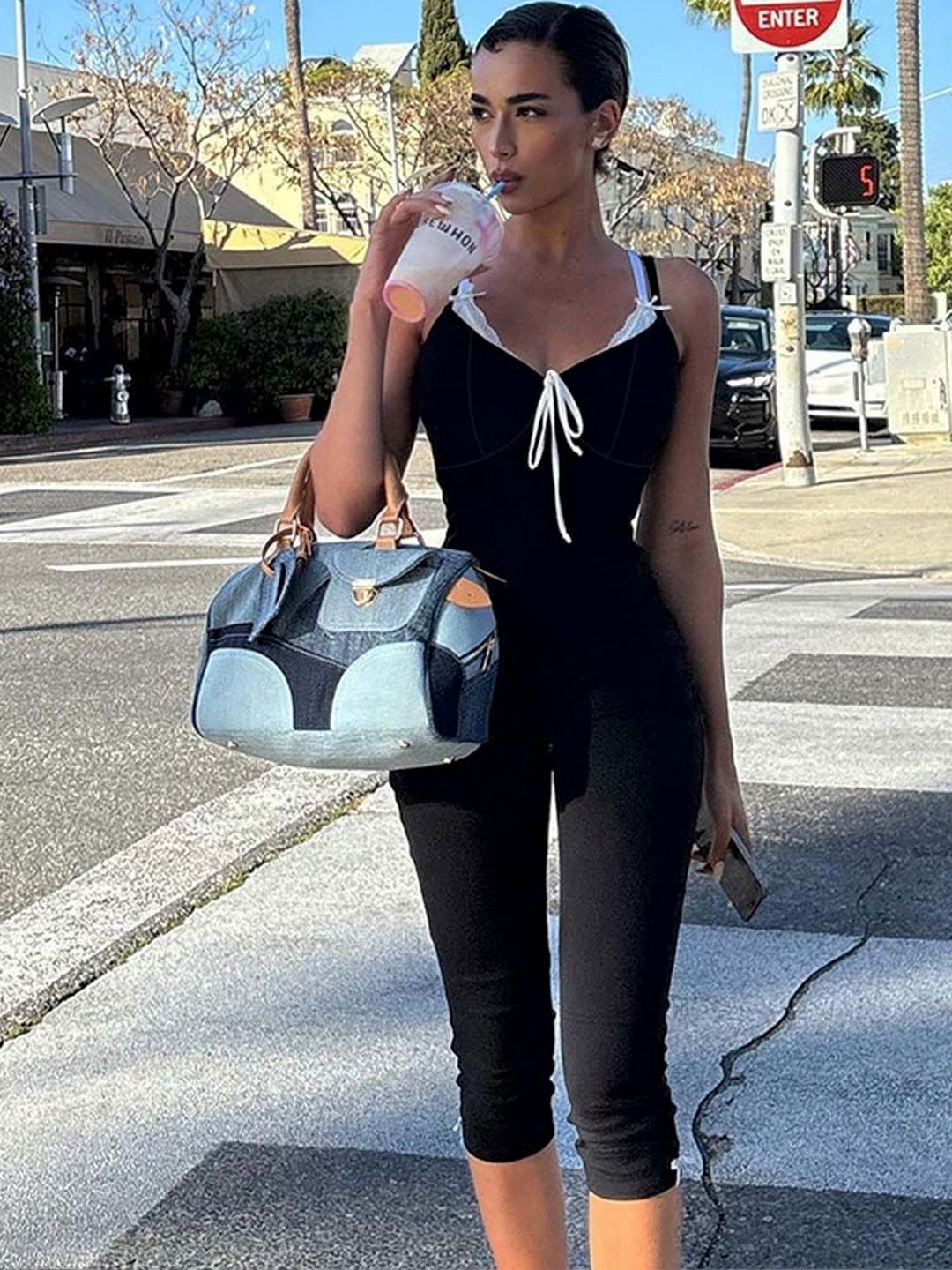 Women's Black Capri Jumpsuit