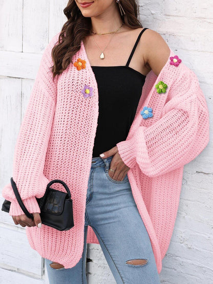 Women Ribbed Cardigan with Applique Detail