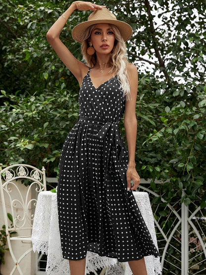 Polka Dot Print Fit & Flare Midi Dress