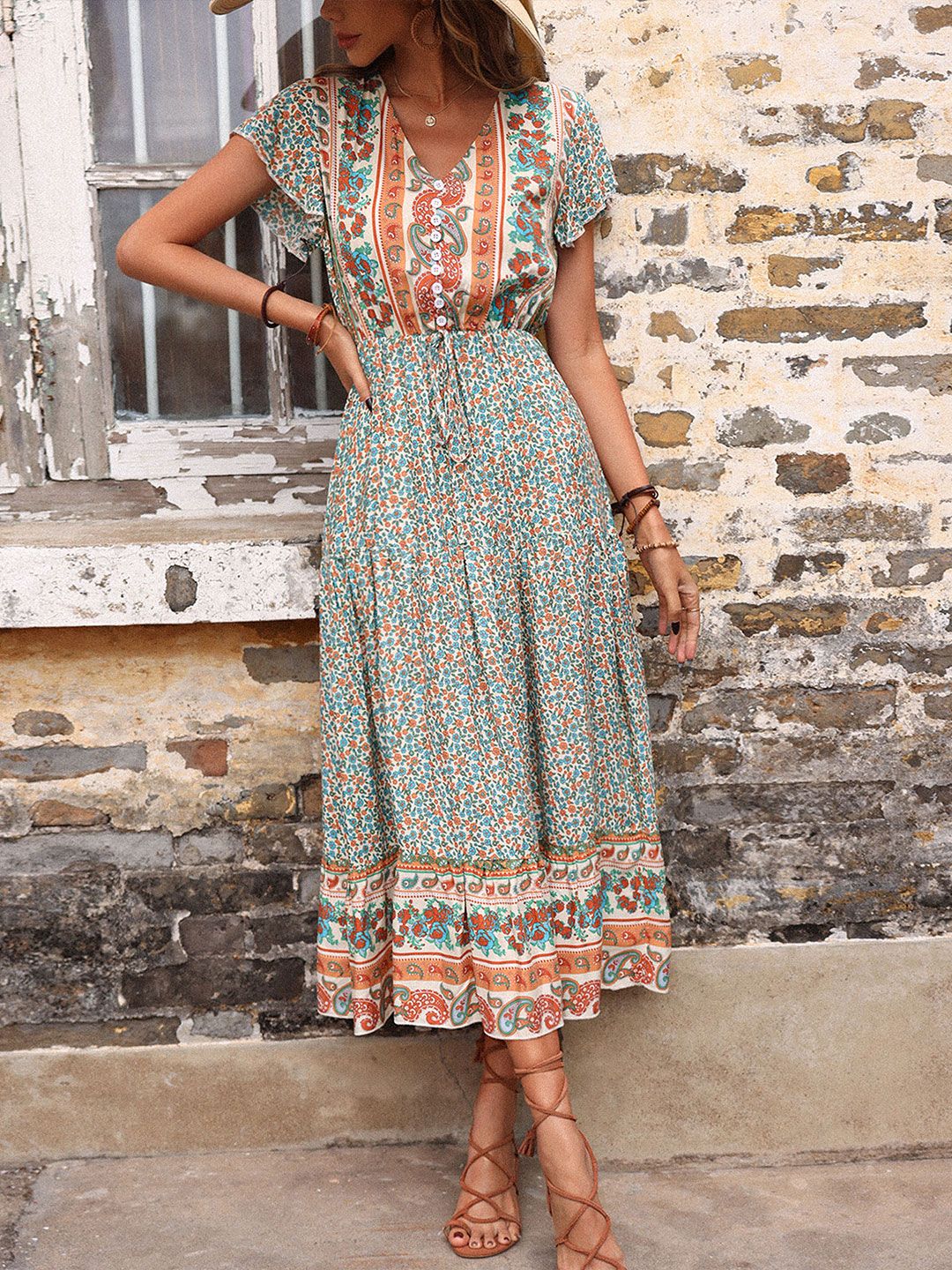 Floral Print A-Line Midi Dress