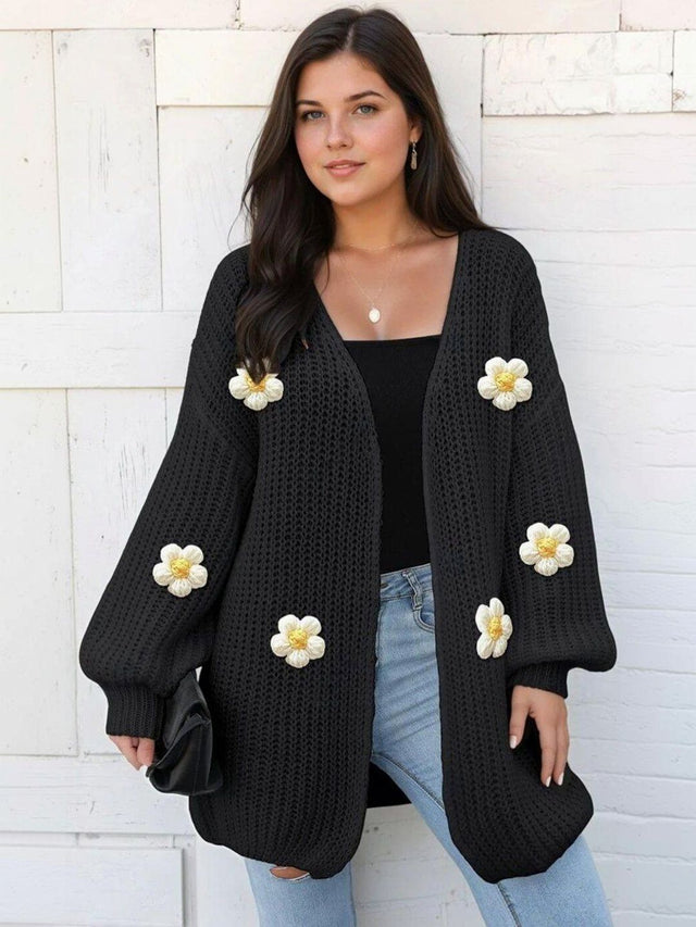 Cardigan with Applique Detail in Black acrylic - Nowi Korean Fashion