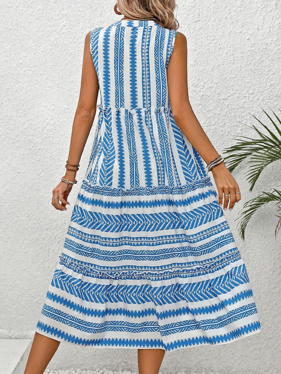 White Tribal Print Sleeveless Midi Dress
