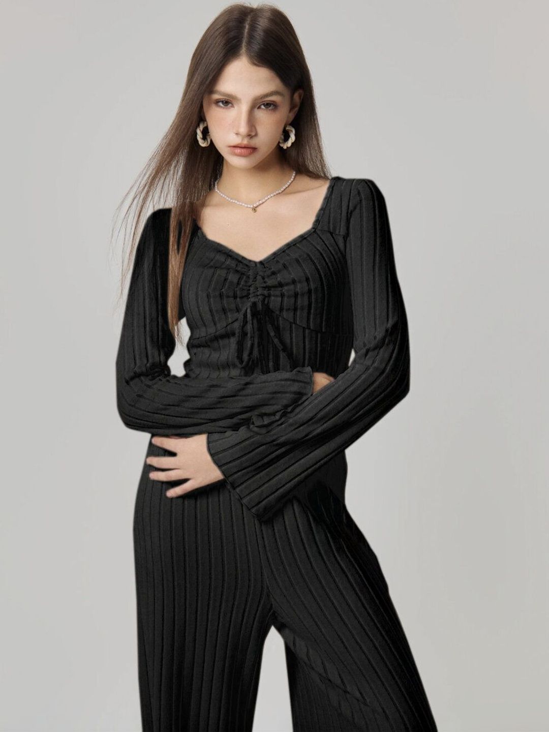 Black Striped Co-ords with Scoop Neck