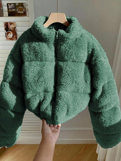 NOWI Women Woollen Crop Puffer Jacket