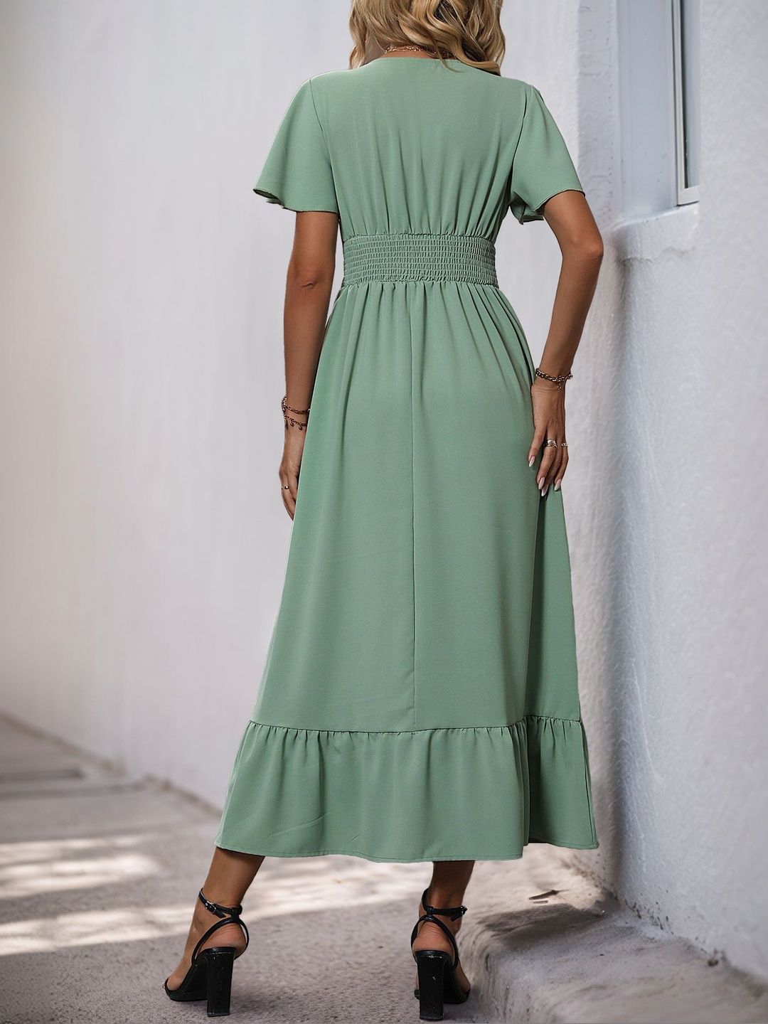 Flutter Sleeve Fit & Flare Midi Dress