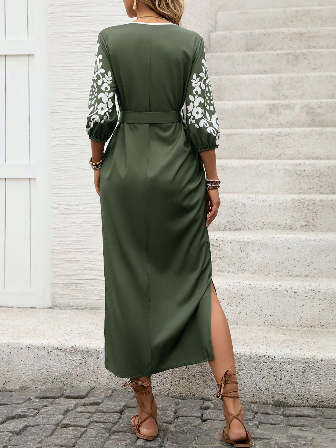 Ethnic Motifs Print Tie-Up Neck Maxi Dress