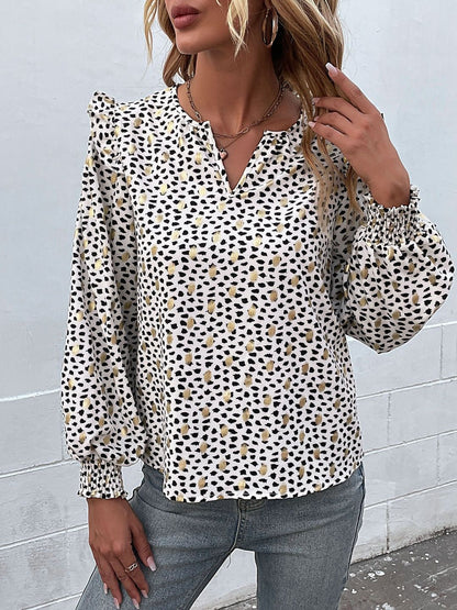Women's White Chic Printed Top With Puff Sleeves