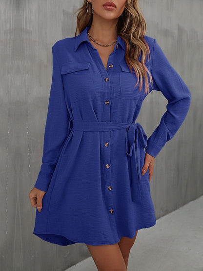 Women's Blue Shirt Dress Blend Printed Regular Fit