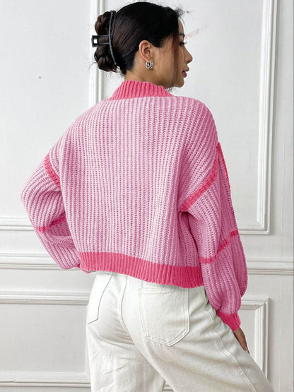 Women Colourblocked Crop Cardigan