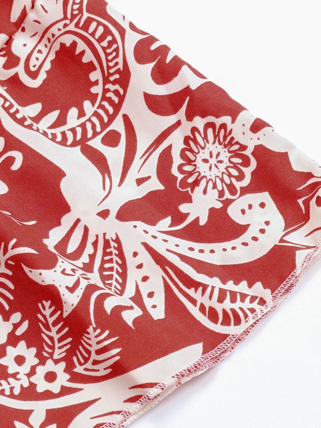 Women's Red Floral Print Ruffled A-Line Midi Dress