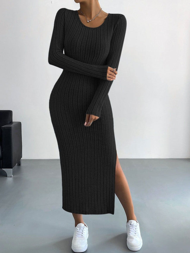 Bodycon Midi Dress in Black - Nowi Korean Fashion