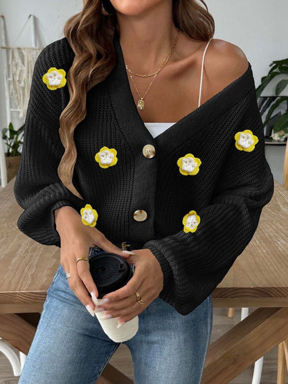 Women Crop Cardigan with Applique Detail