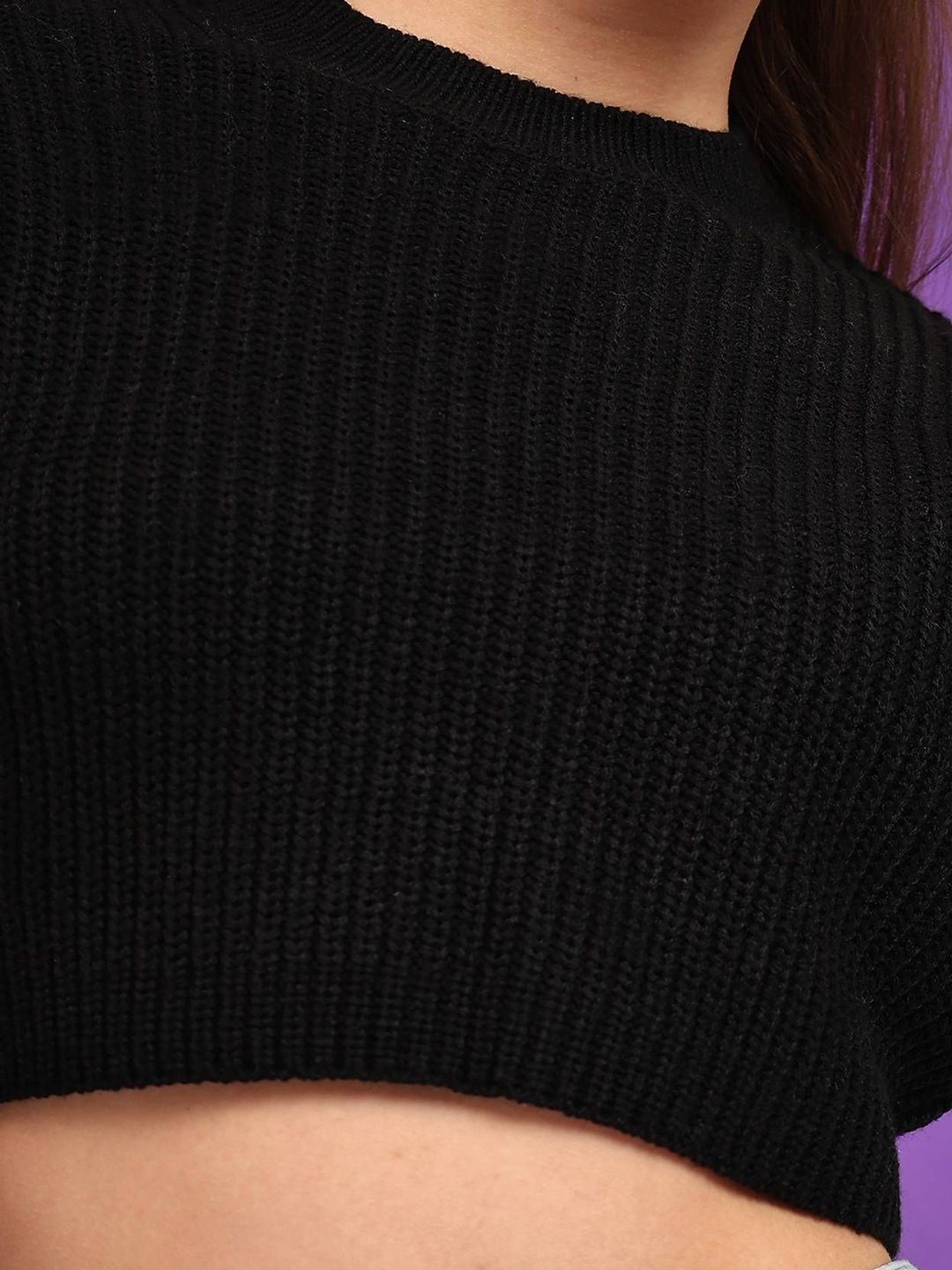 NOWI Women Ribbed Woollen Crop Pullover