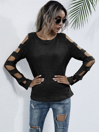 Women's Grey Nowi Women Ribbed Pullover Blend Printed